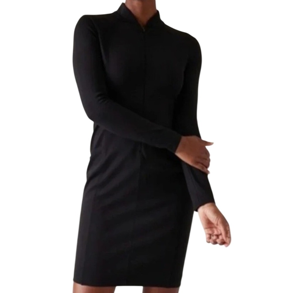 Athleta Delancey Skyline Dress XL Black Mock Neck Long Sleeve Stretch Pockets